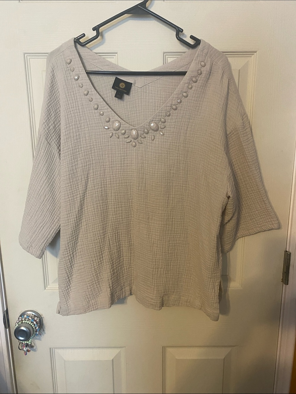 JM Collection Light Gray Embellished V-Neck Tunic